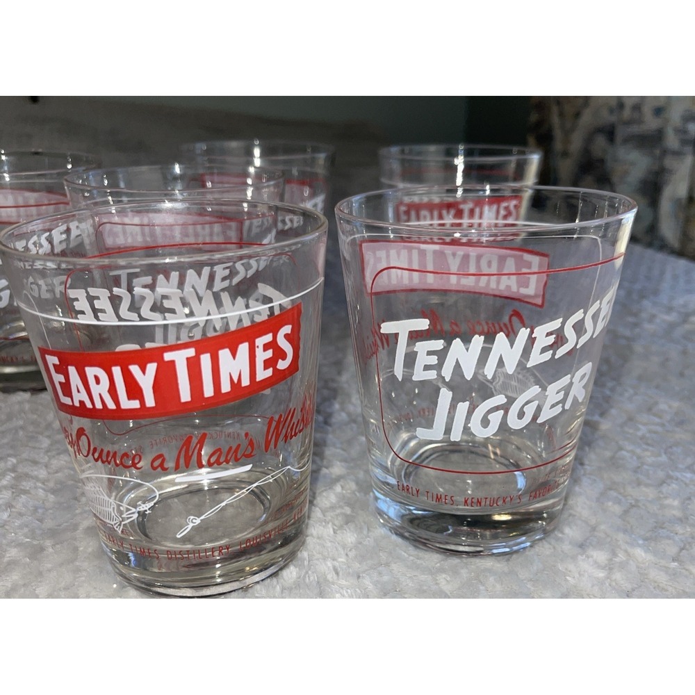 Early‎ Times Tennessee Jigger Bourbon Whisky Whiskey Glass Vintage Lot Of 6